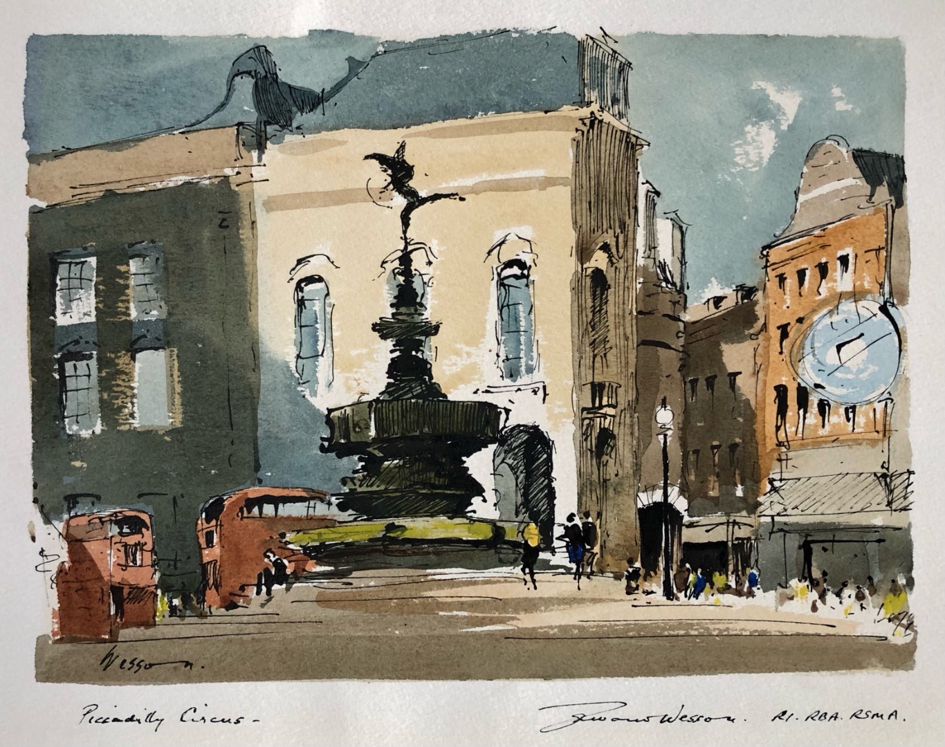 Edward Wesson watercolour painting - Piccadilly Circus