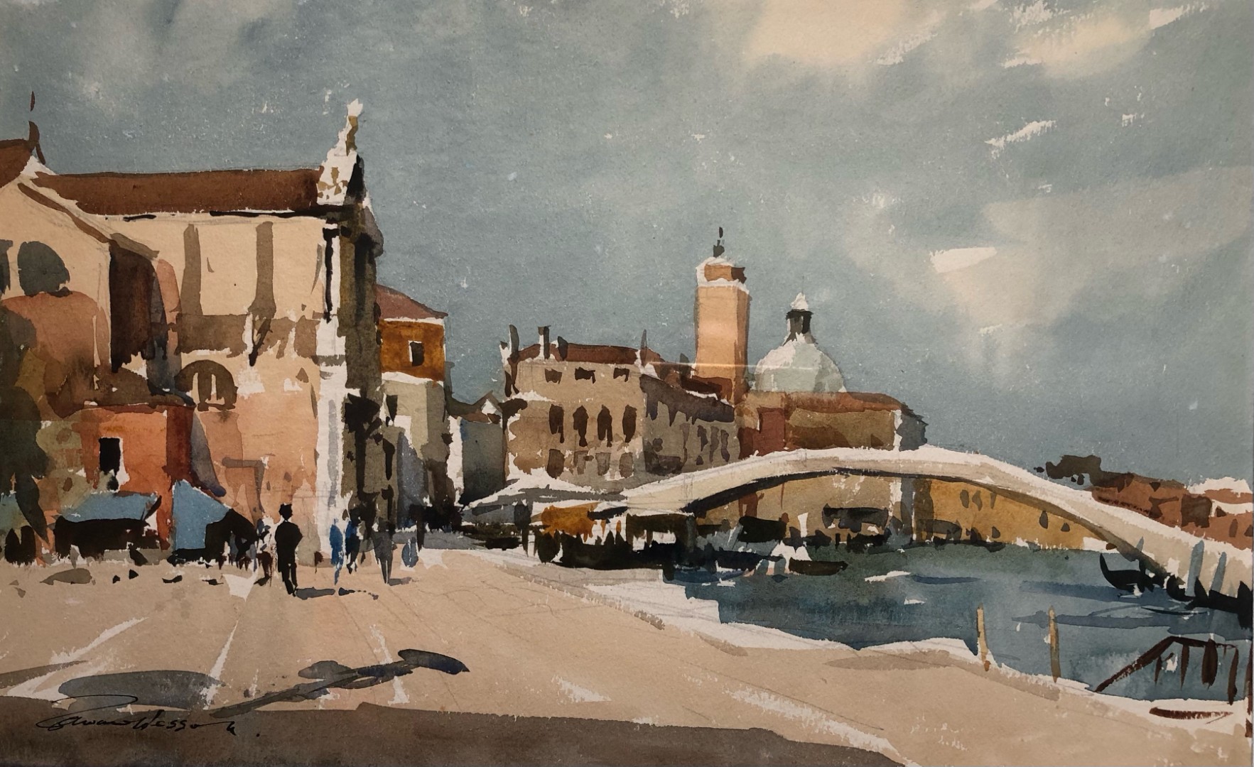Edward Wesson watercolour painting - Ponte Degli Scalzi, Grand Canal, Venice