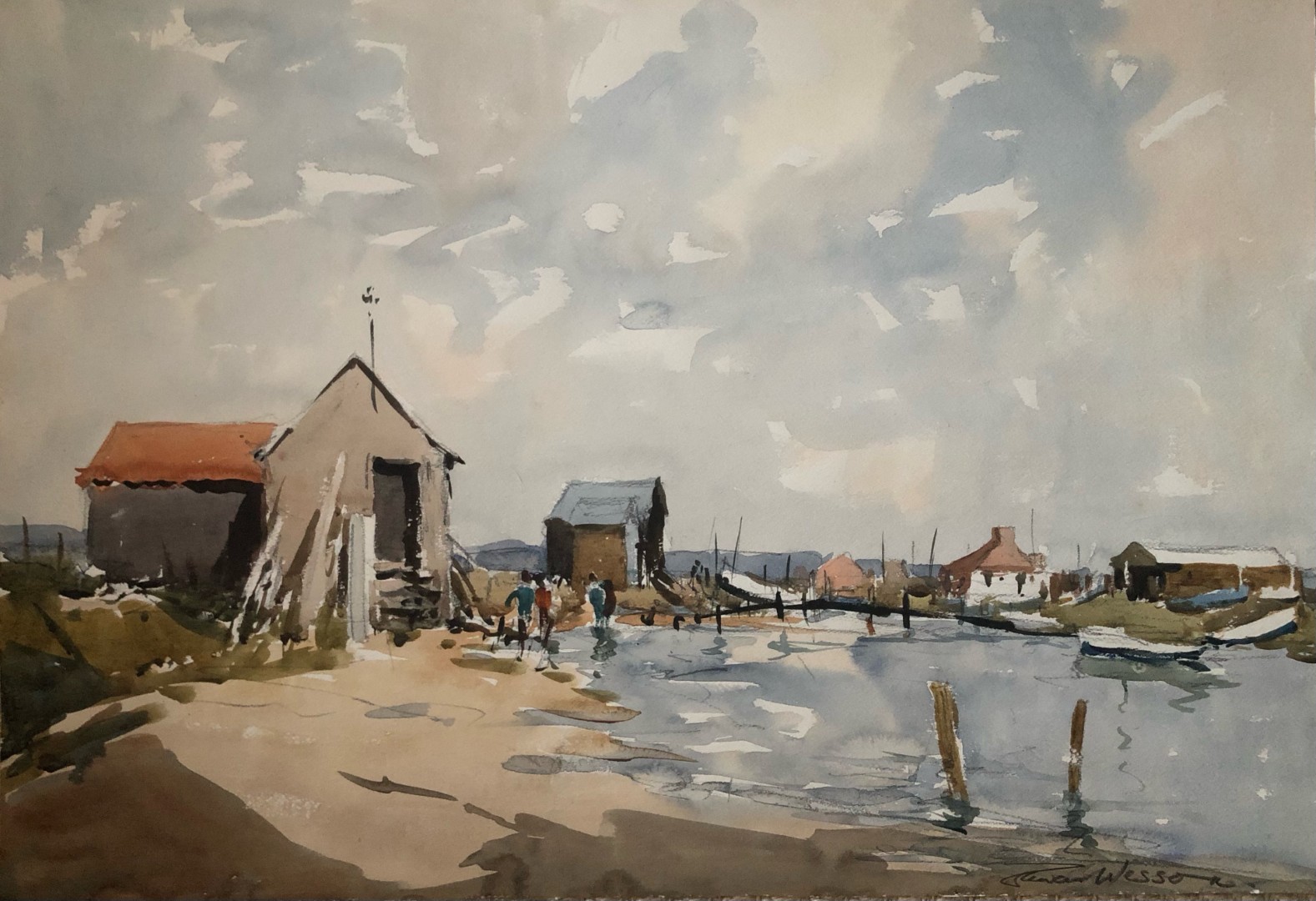 Edward Wesson watercolour painting - Walberswick, Suffolk