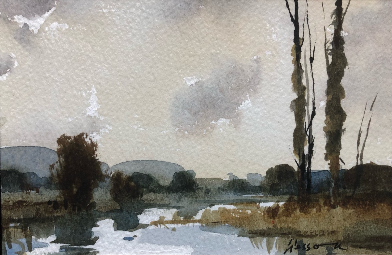 Edward Wesson watercolour painting - By The River
