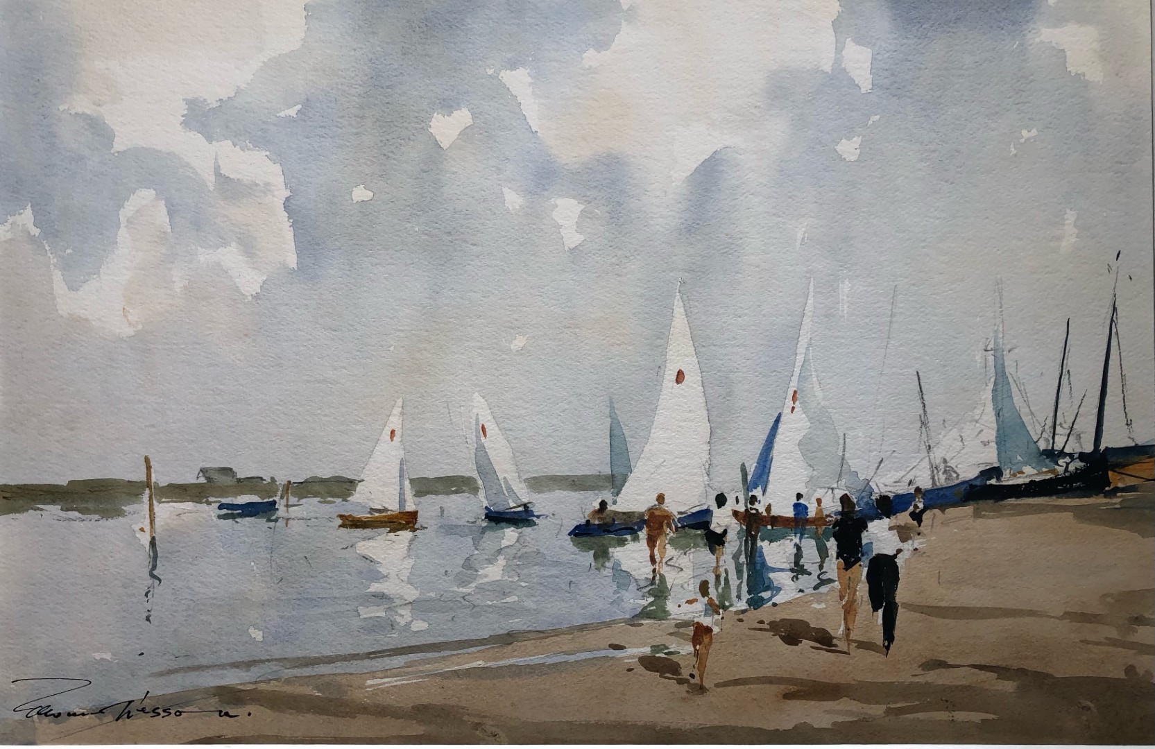 Edward Wesson watercolour painting - White Sails, Blakeney, Norfolk