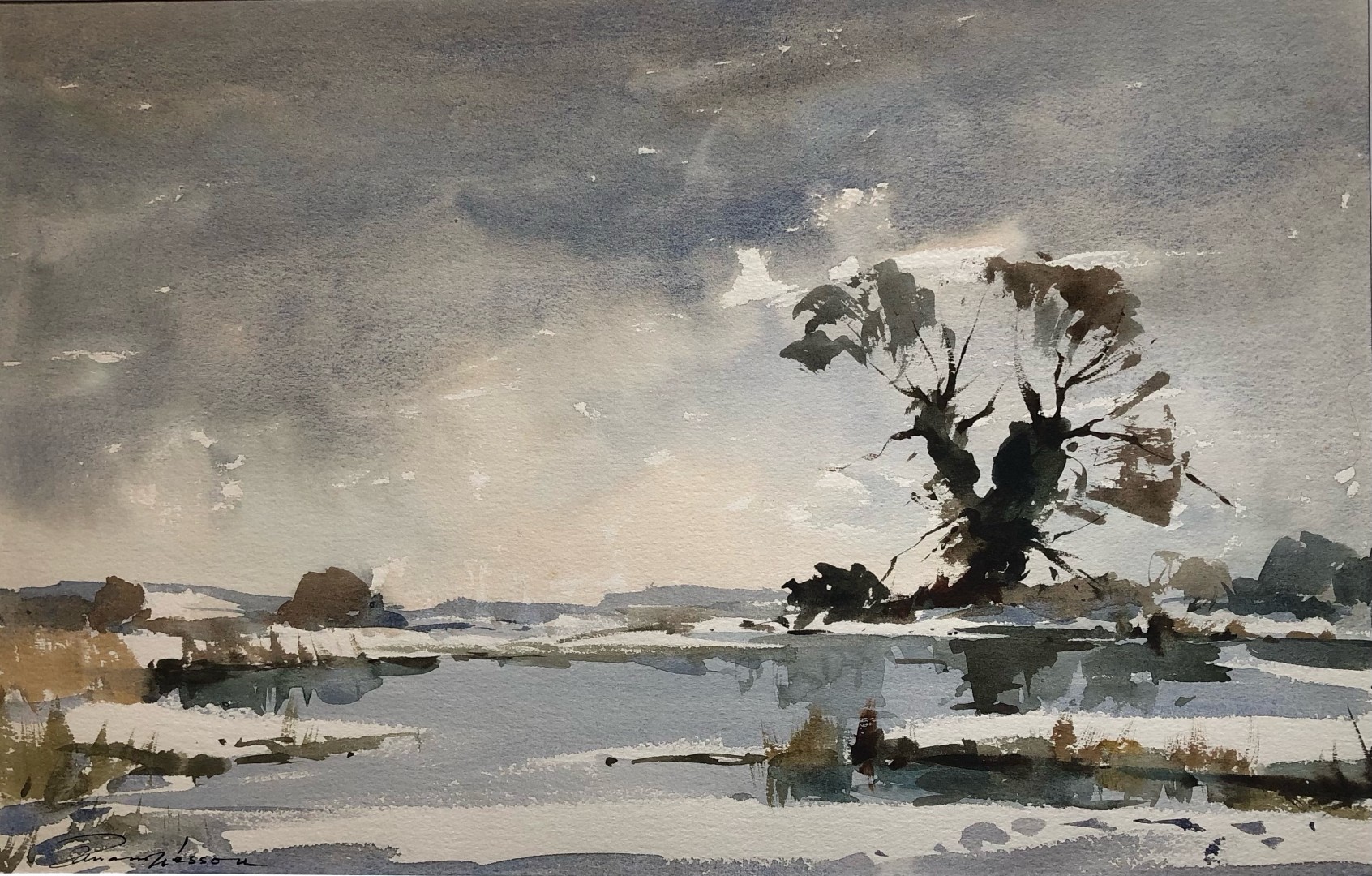 Edward Wesson watercolour painting - Winter Waters