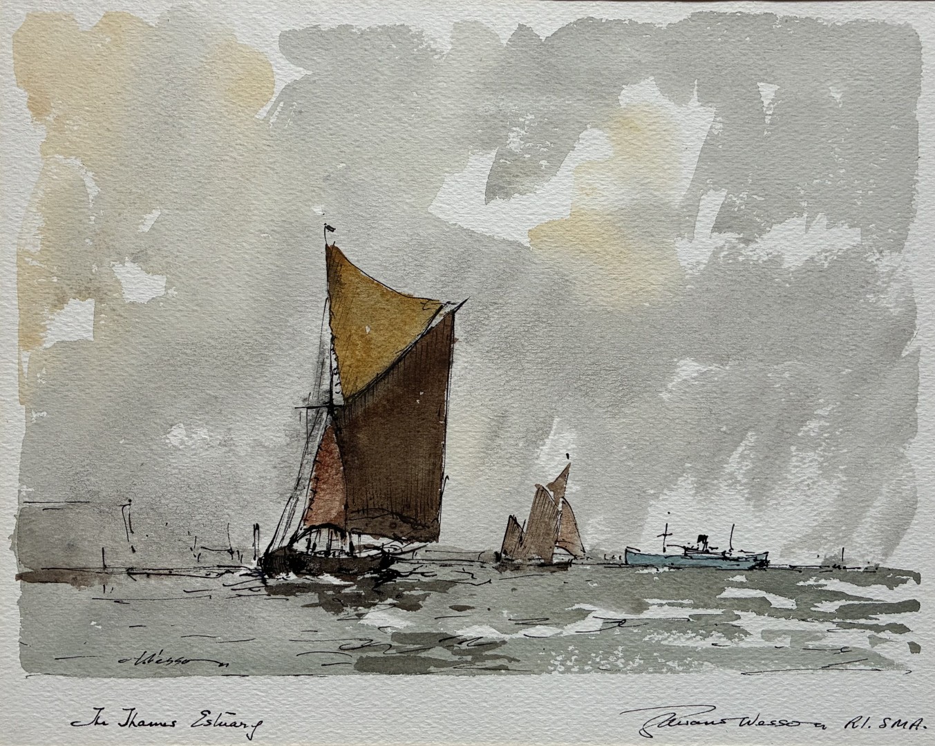 Edward Wesson watercolour painting - The Thames Estuary