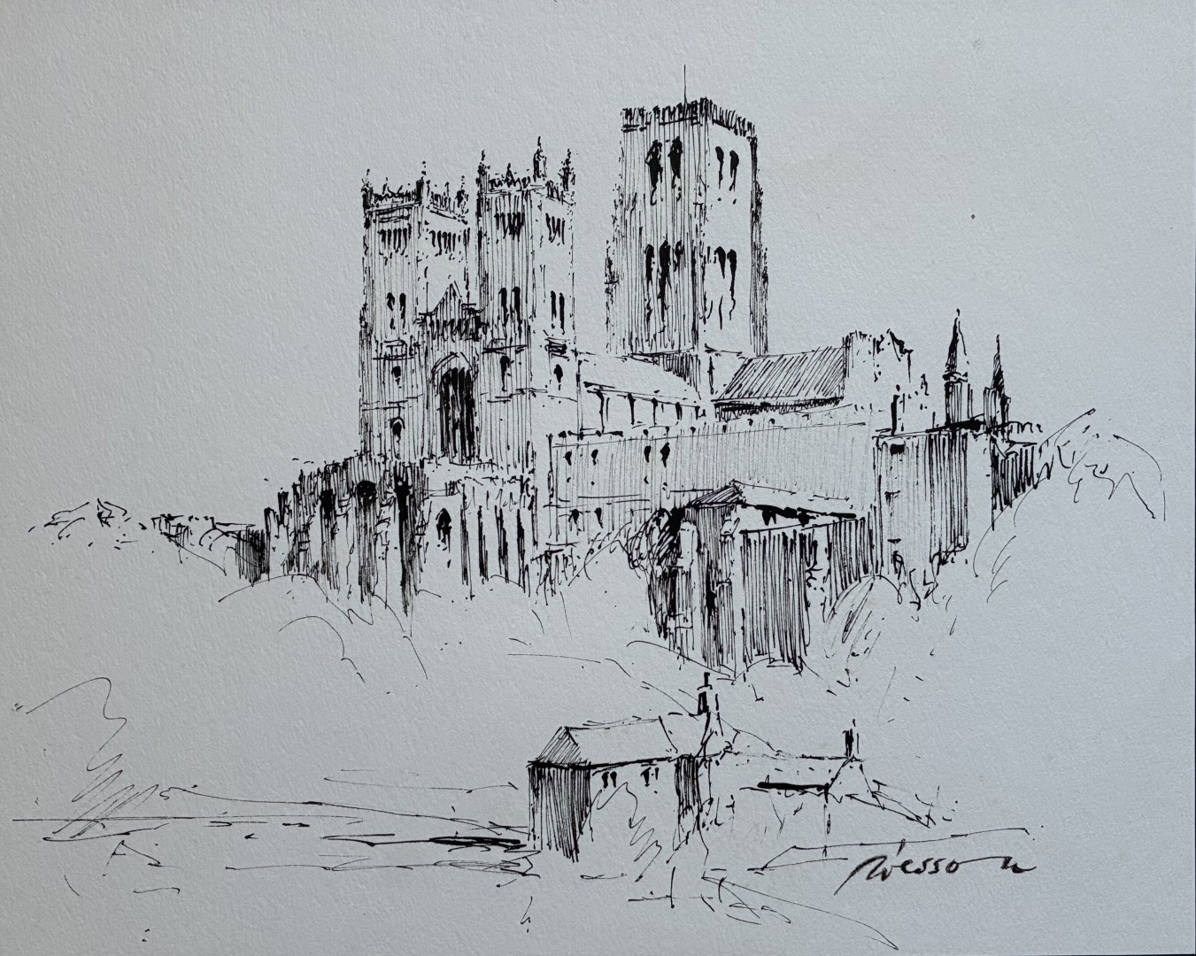 Edward Wesson watercolour painting - Durham Cathedral