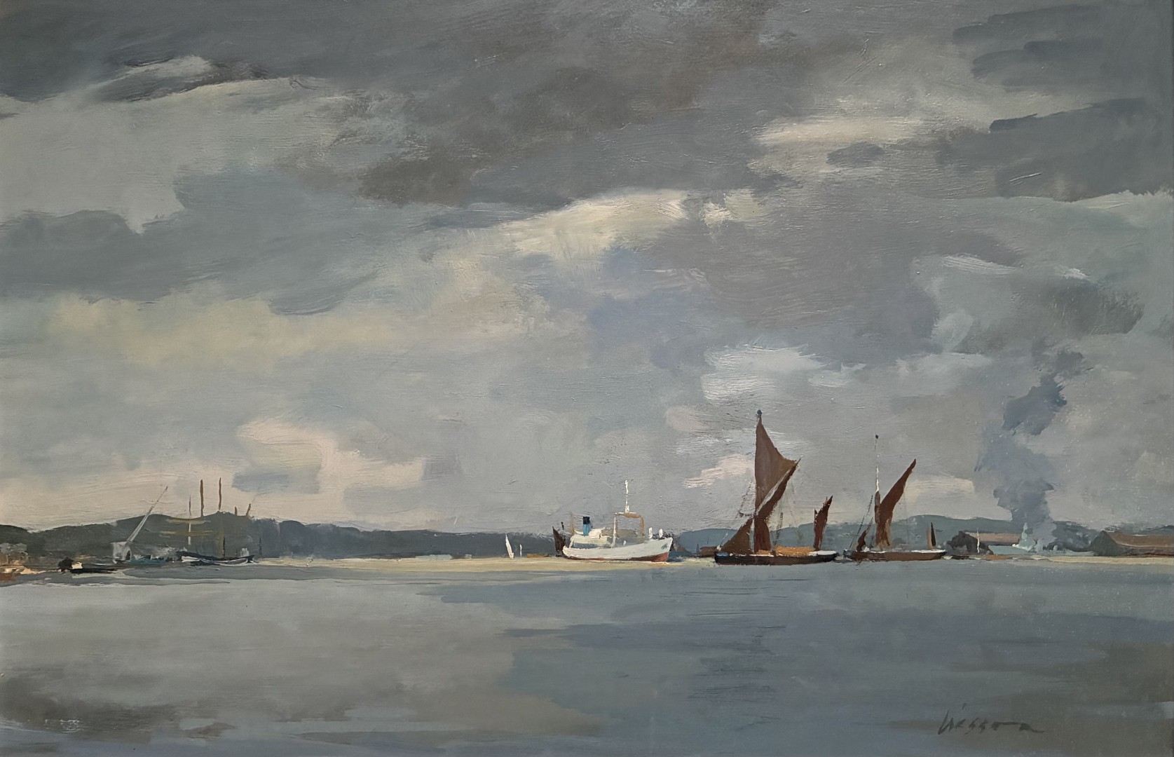 Edward Wesson watercolour painting - Waiting for the tide