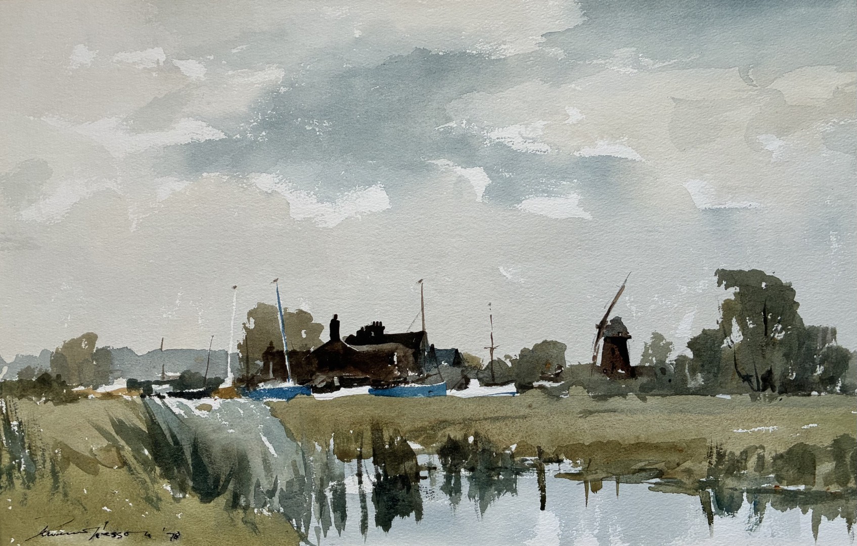 Edward Wesson watercolour painting - Near Martham Broad , Norfolk