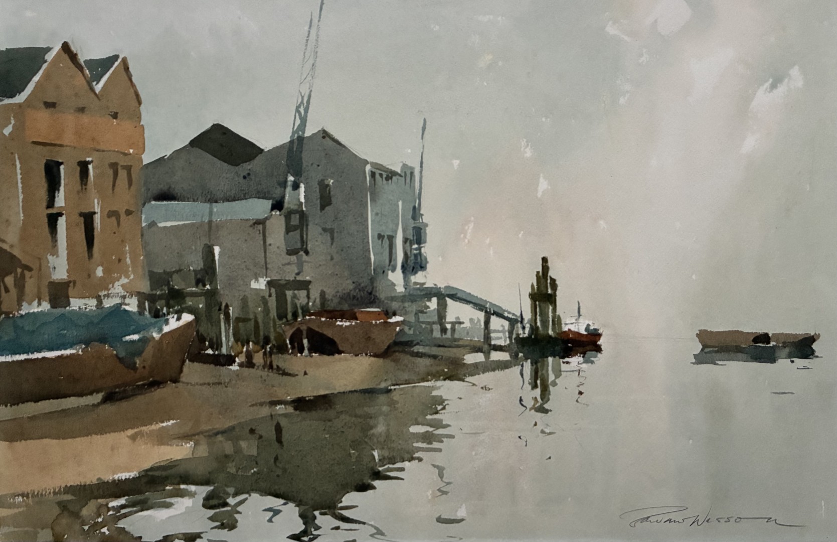 Edward Wesson watercolour painting - Near Rotherhithe