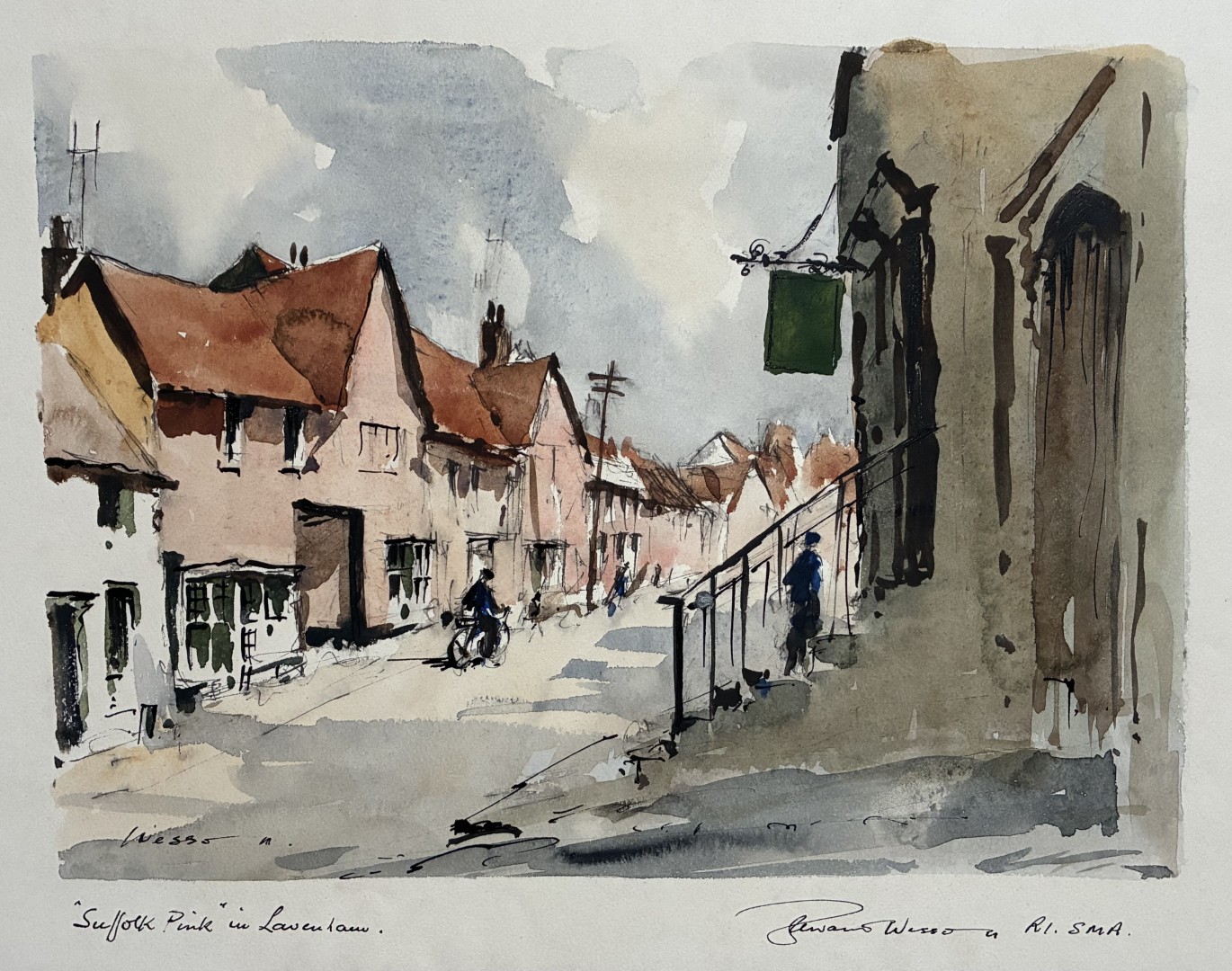 Edward Wesson watercolour painting - Suffolk Pink in Lavenham , Suffolk