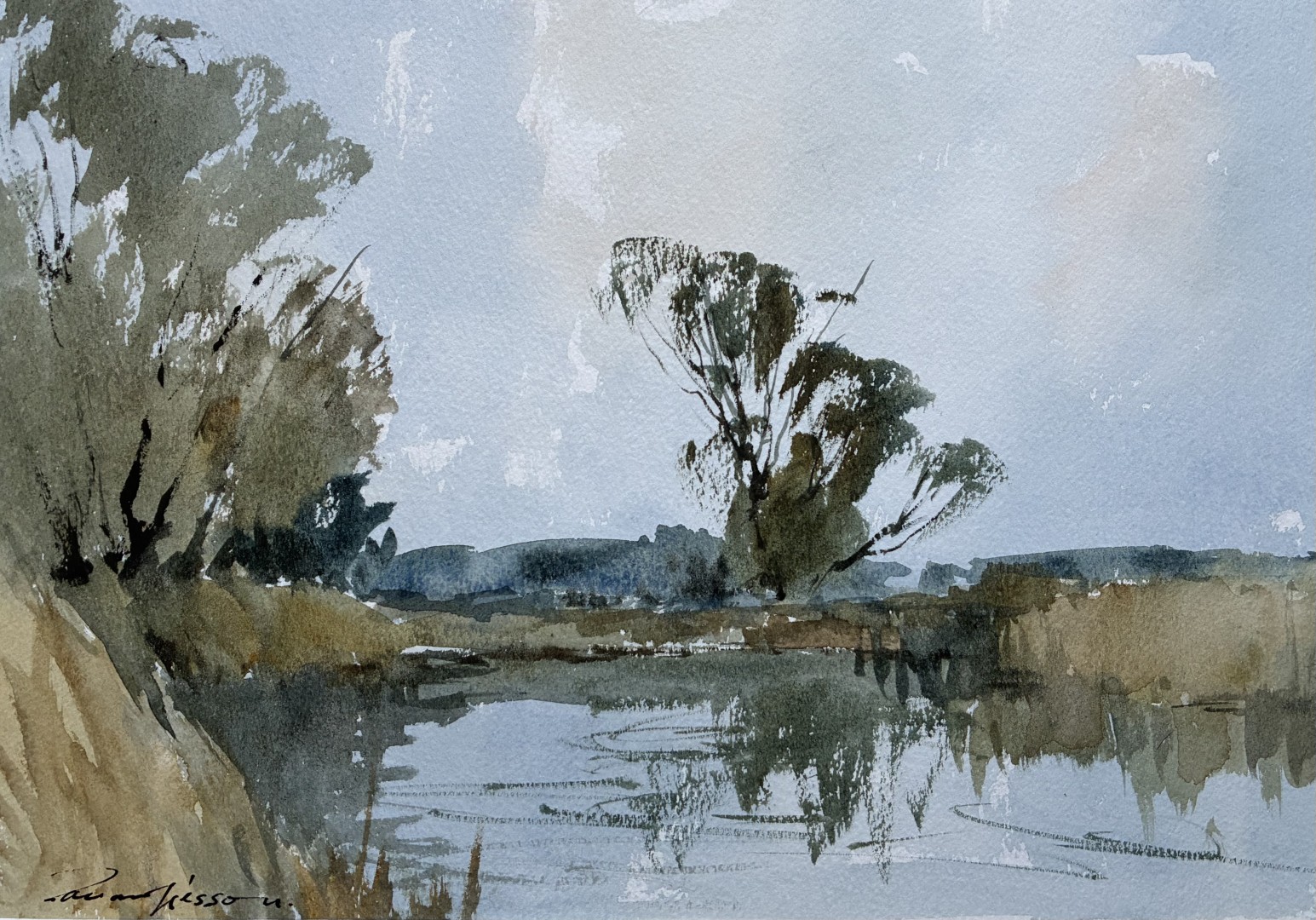 Edward Wesson watercolour painting - Surrey Pond