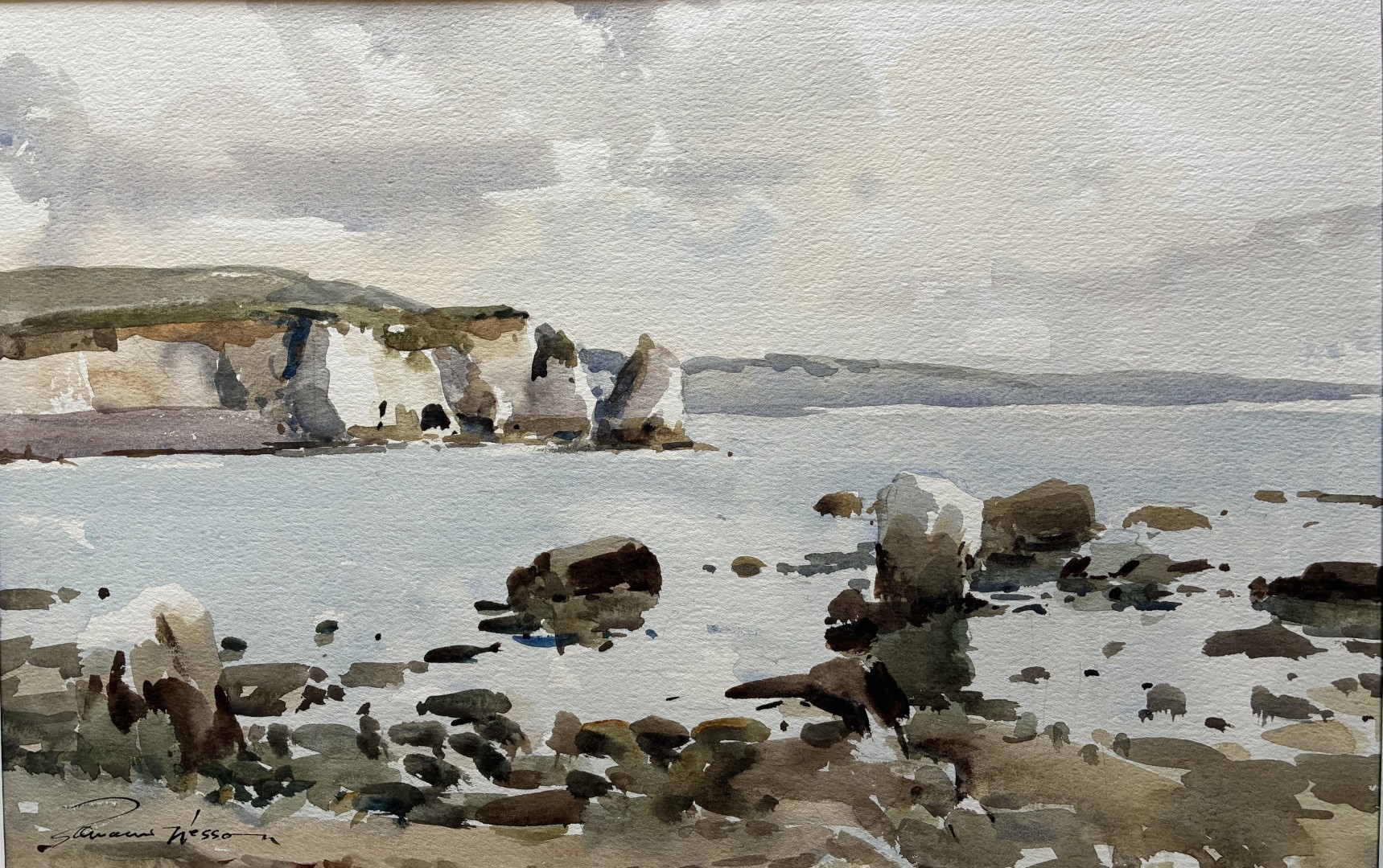 Edward Wesson watercolour painting - From Freshwater Bay, Isle Of Wight