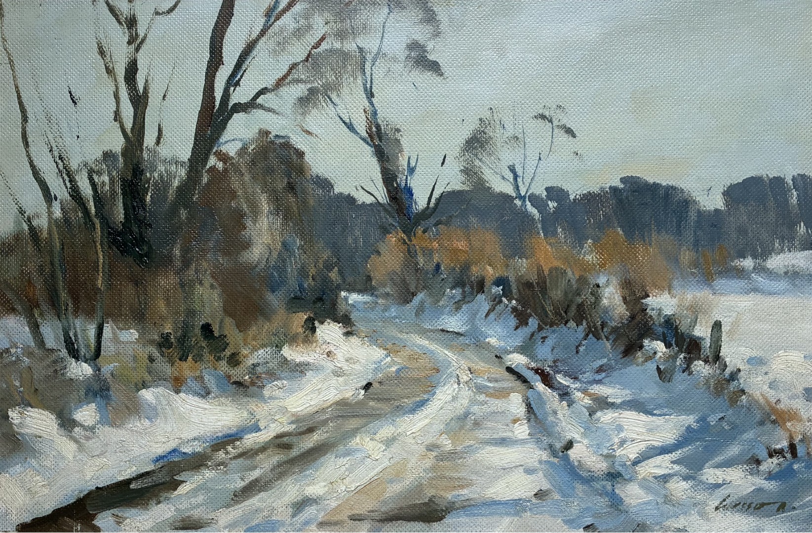 Edward Wesson watercolour painting - Snow , Nr Albury Heath, Shere, Surrey