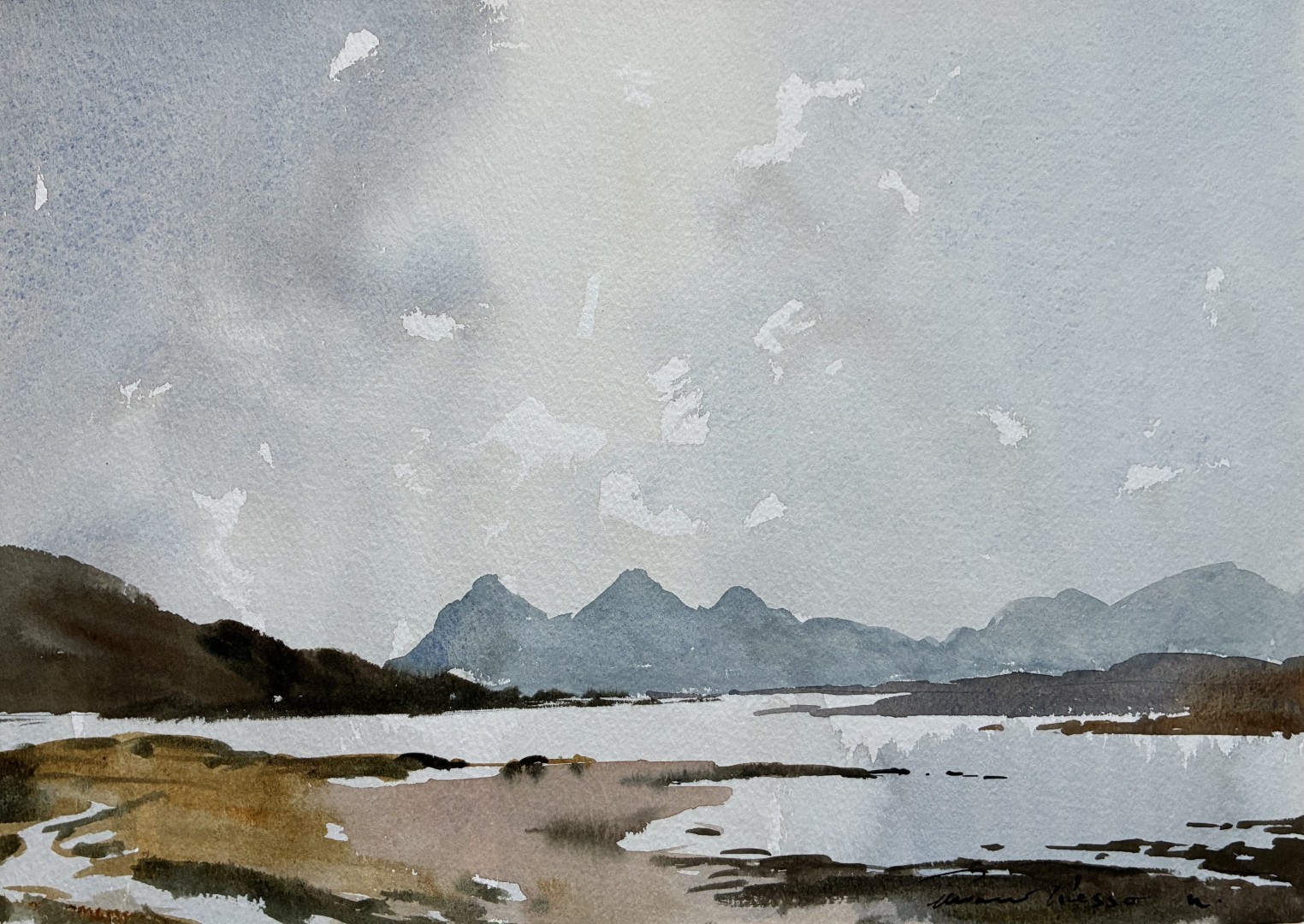 Edward Wesson watercolour painting - The Cuillins From Red Point, Gairloch