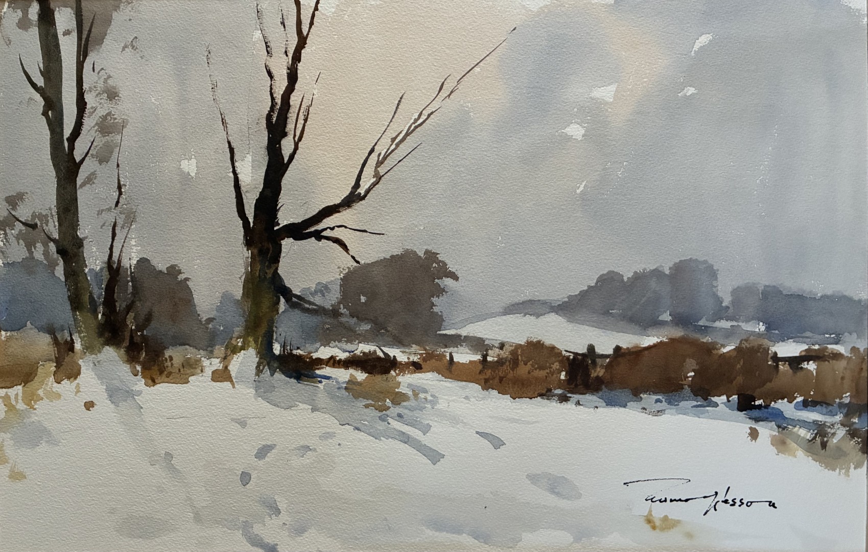 Edward Wesson watercolour painting - Snow