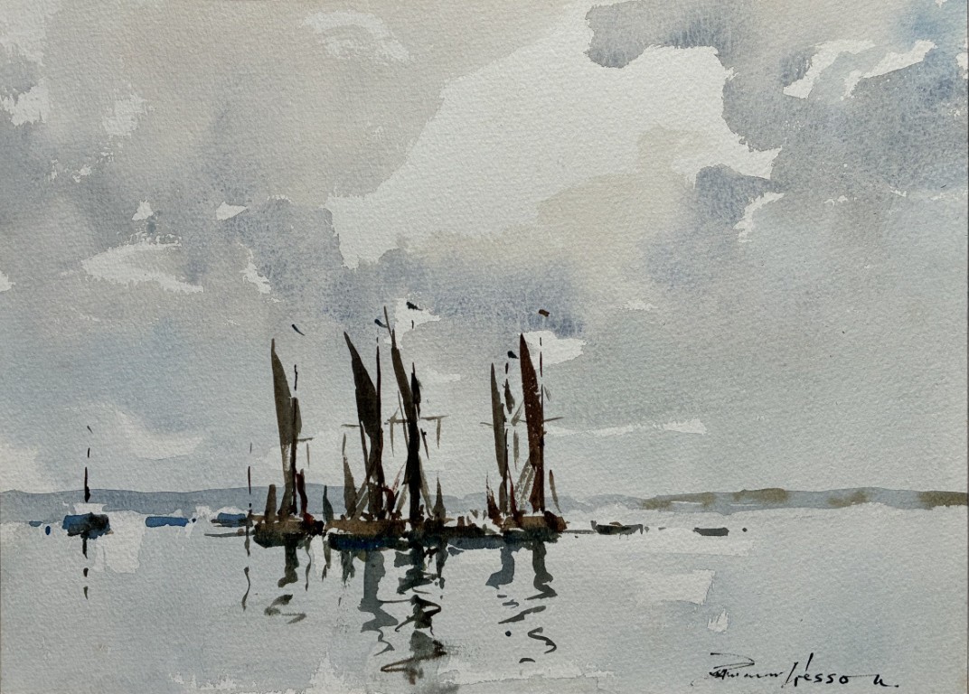 Edward Wesson watercolour painting - Off Pin Mill, Suffolk