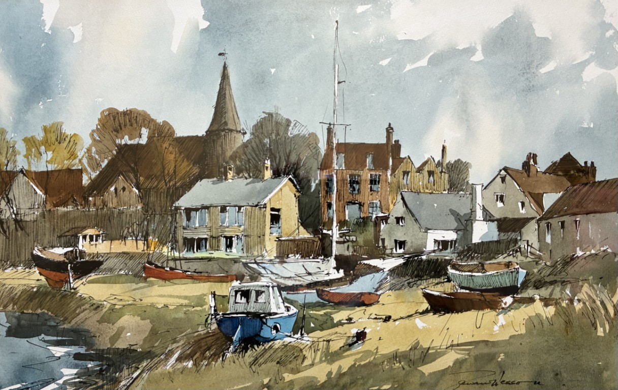 Edward Wesson watercolour painting - Piddinghoe, Sussex