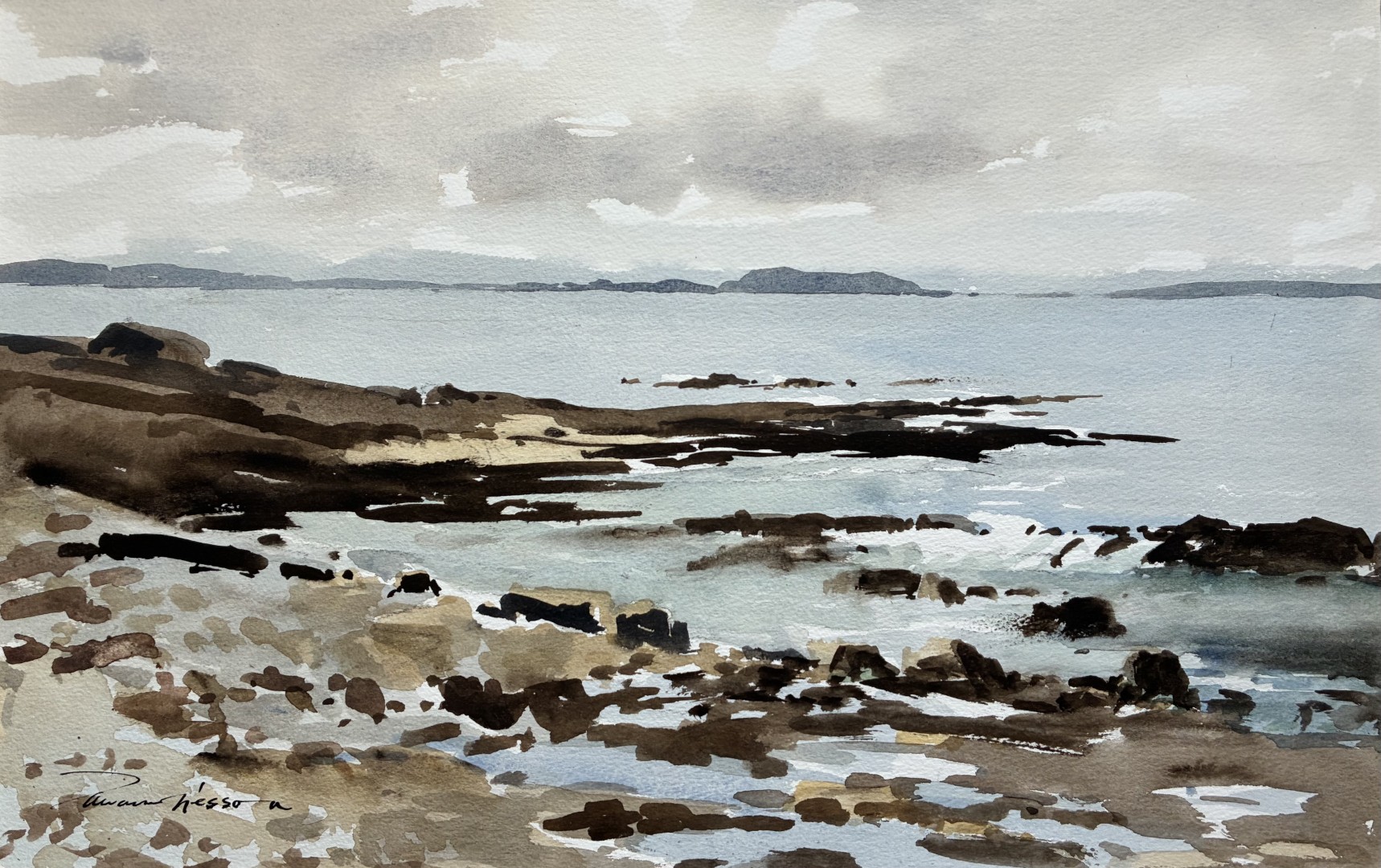 Edward Wesson watercolour painting - Firth of Clyde from Corrie, Arran